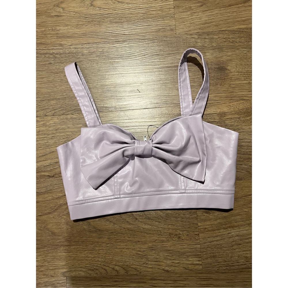 tudorknight purple faux leather crop top with Tie front detail size S